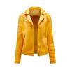 Spring and Autumn Short Leather Jacket for Women, Slim Fit, Lapel Motorcycle Jacket, Oblique Zipper Jacket for Women