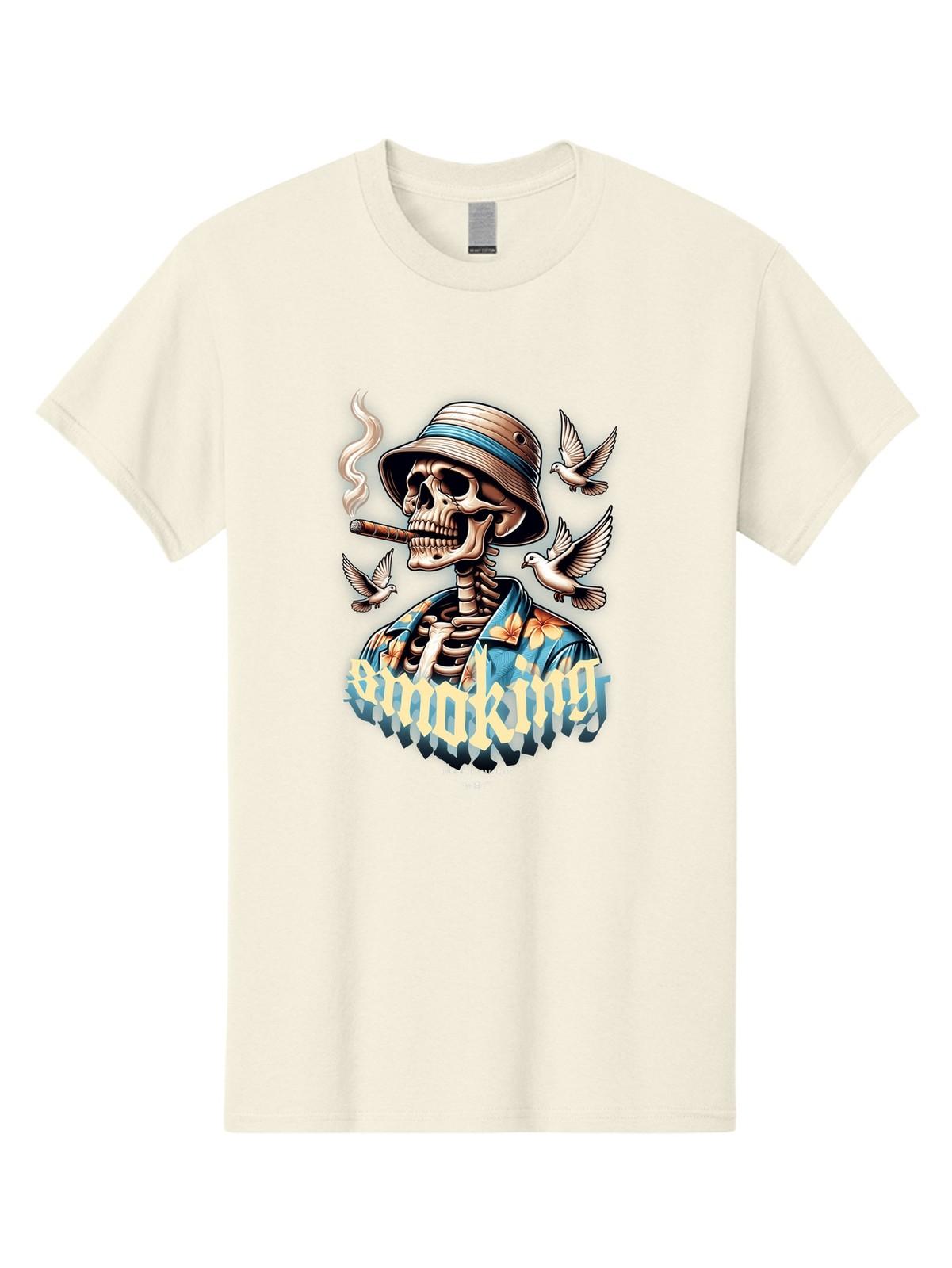 Smoking-Skeleton Mens Graphic Tee,100% Cotton,Casual Summer Wear S