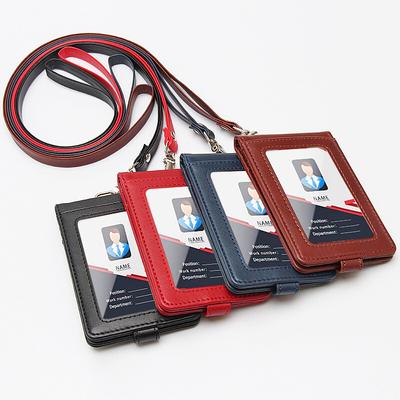 High Quality Badge Holder ID Card Pouch Staff Work Chest Cards Name Tag Cases with PU Lanyard Business Formal Office Supplies