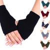 Fingerless Gloves Stretchy Knitted Thumb Hole Mittens Solid Short Hand Warmers