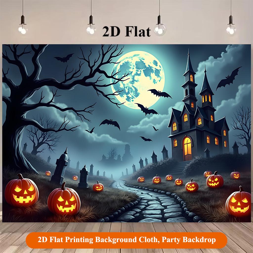 1 piece of 2D Flat background fabric Halloween night pumpkin lantern scene background fabric.PMJ