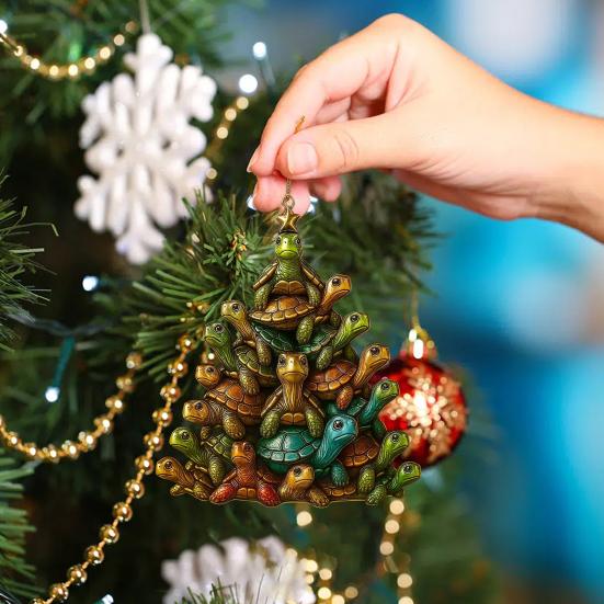 1/2/3Pcs Christmas Pendant Sea Turtle Shape Acrylic Bright Color Hanging Ornament with Lanyard Holiday Decor