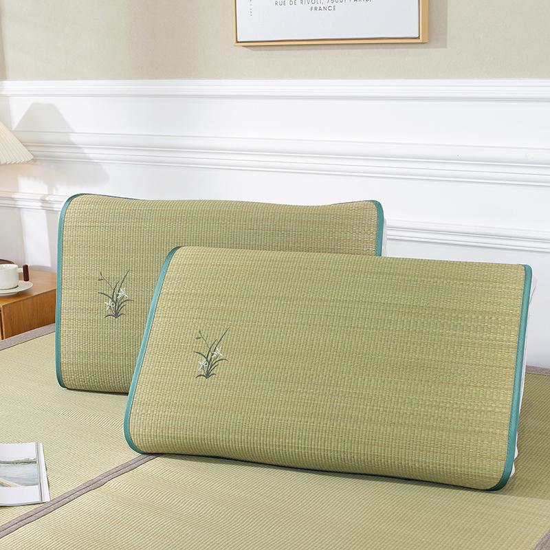 Breathable Summer Orchid Grass Pillow with Pillowcase - Natural Rush Mat for Adults