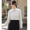 Autumn  Women's Long Sleeved Standing Neck Fashion Bubble Sleeve Chinese Style Versatile Jacquard Tops Blouse