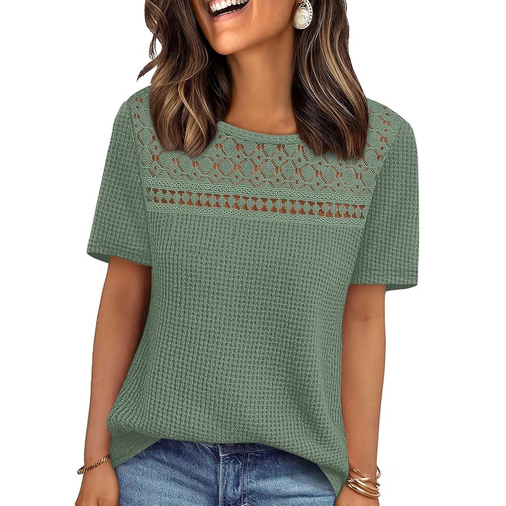 Fashionable Women's Mesh Hollow-Out Breathable Versatile Round Neck Short-Sleeve T-Shirt Top