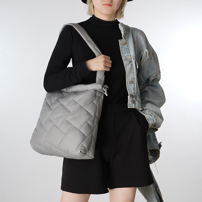Stylish and simple plaid fluffy women's cotton bag, new literary and artistic fan commuter travel shoulder messenger bag