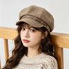 Autumn and winter retro star anise hat female striped painter hat striped British style beret leather buckle newsboy hat