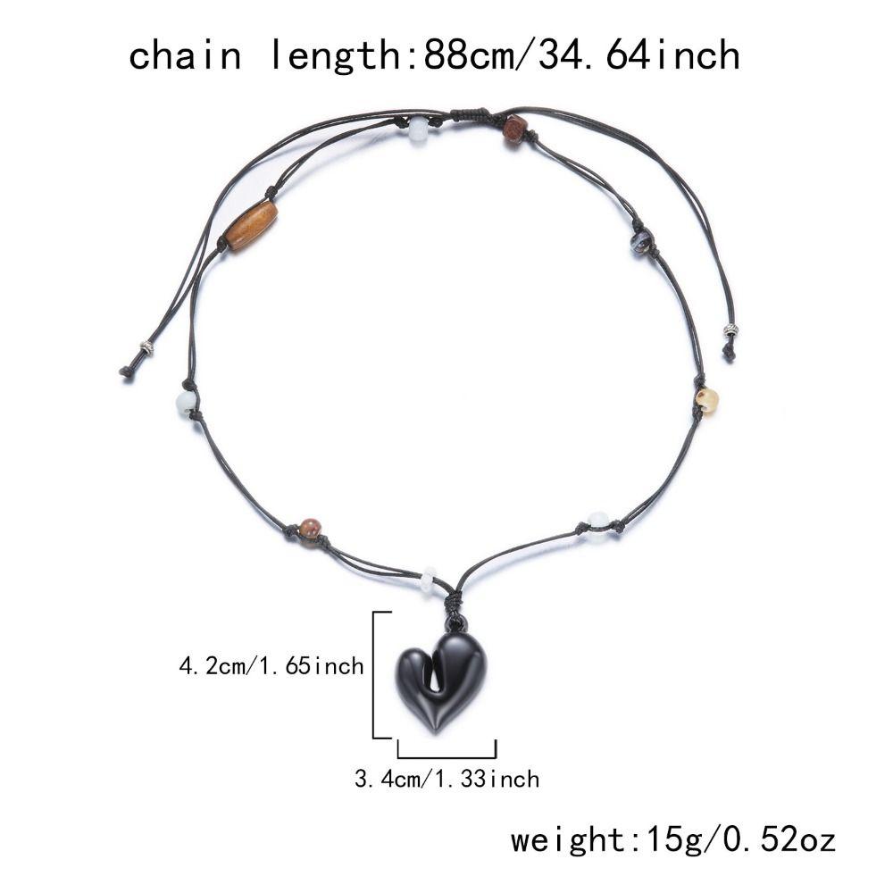 Flowers Beads Heart Pendant Necklace Adjustable Beaded Necklace Irregular Heart Necklace  For Women