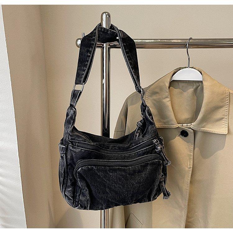 Denim Casual Zipper Pocket Underarm Bag Locomotive Bag New Autumn and Winter Multi-pocket Shoulder Messenger Bag