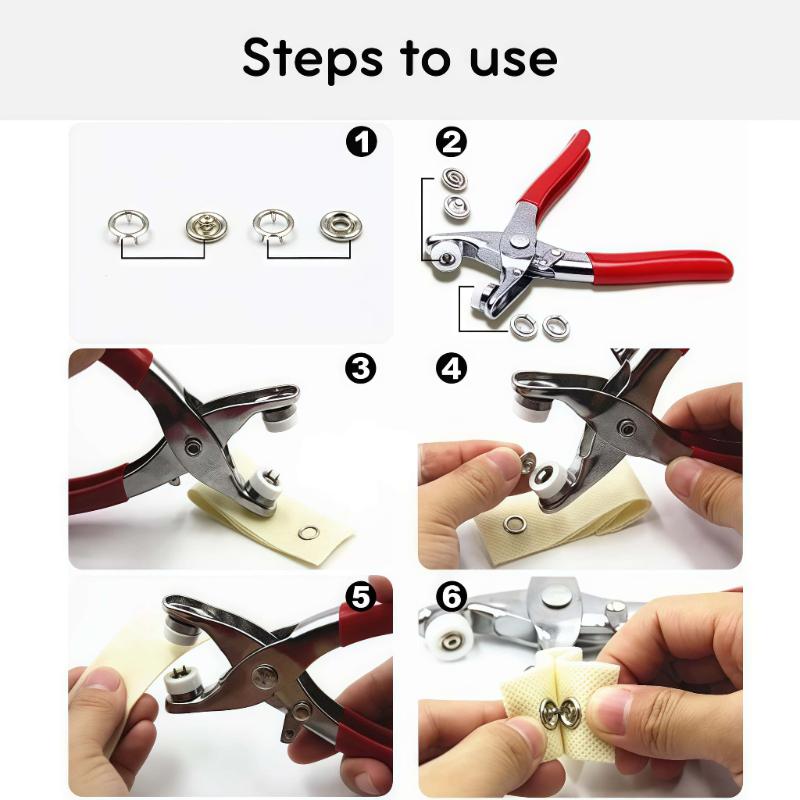 Applicator Pliers With 100 Metal Snap Buttons, Complete Kit For Clothing, Sewing And Crafts