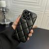 3D Diamond Lattice Rhombus Leather Phone Case For iPhone 16 15 14 13 12 Pro Max Plus Down Jacket Shockproof Bumper Cover
