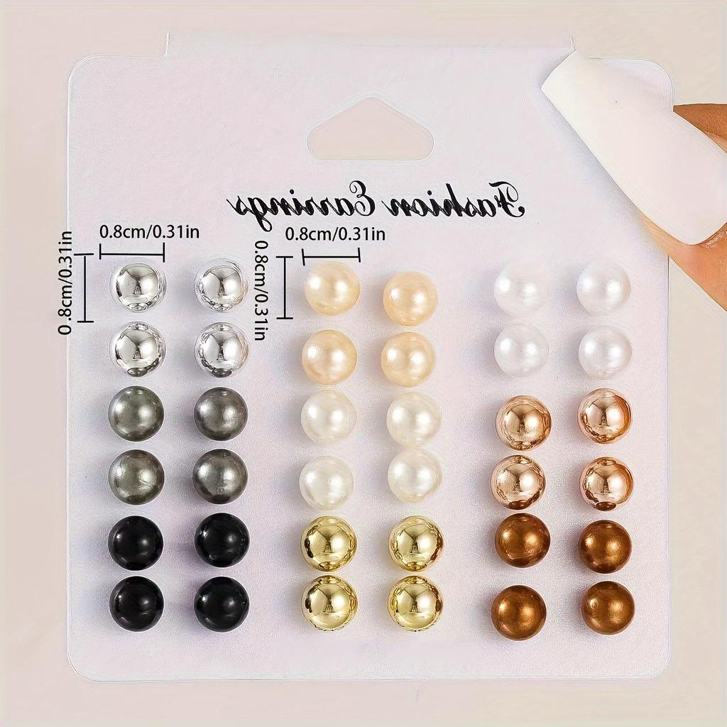 European Multi-Color Pearl Stud Earrings Set - Versatile & Stylish Women's Jewelry