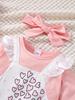 2Pcs Baby Girl Clothes Elephant Heart Print Long Sleeve Jumpsuit Ruffle Outfit+Bow Headband for 0-18 Months Cute Infant Clothes