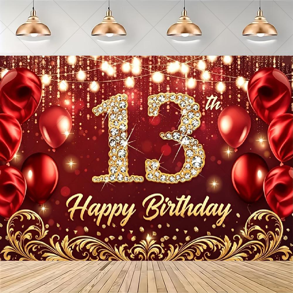 Festdekorationer til en 13-års fødselsdag, officiel baggrund til en teenager, sort og lilla ballonbaggrund, fotobanner til...4532
