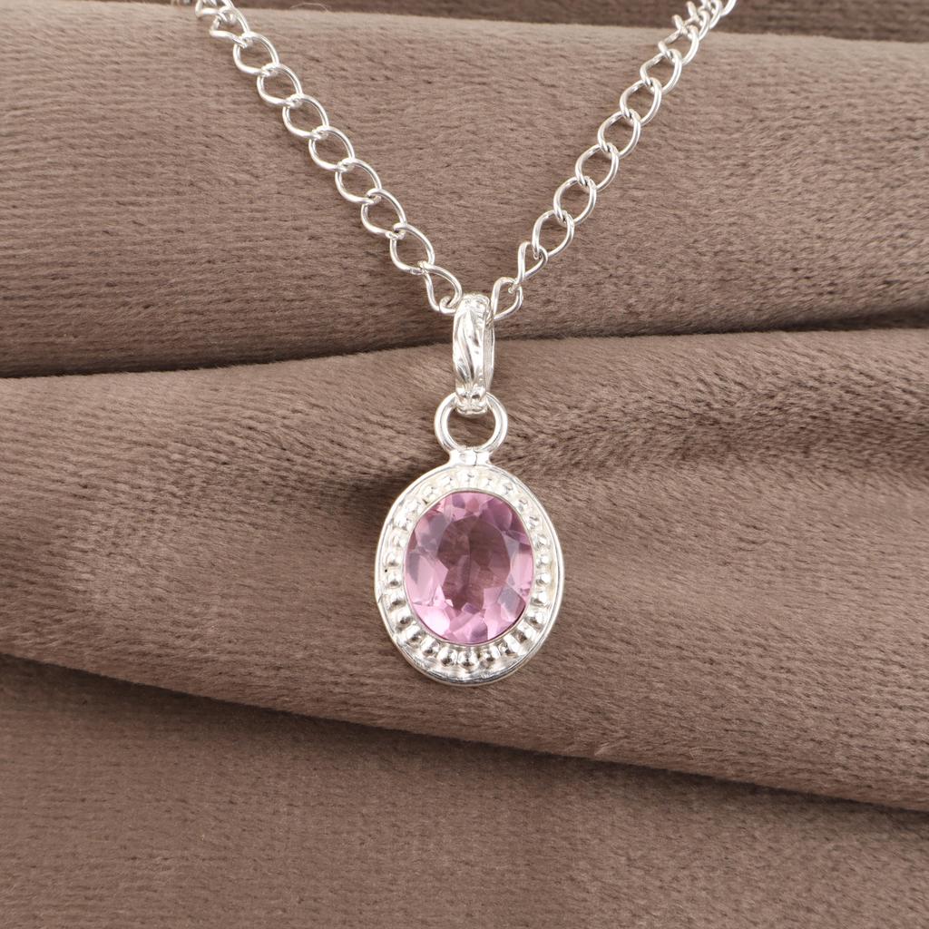 Morganite Pendant, Handmade Gemstone 925 Solid Sterling Silver Pendant Dainty Jewelry, Gift For Mother