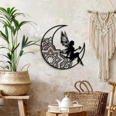 Metal Wall Art Celestial Fairy Outdoor Decor Iron Hollow Cut Design for Garden Patio Home