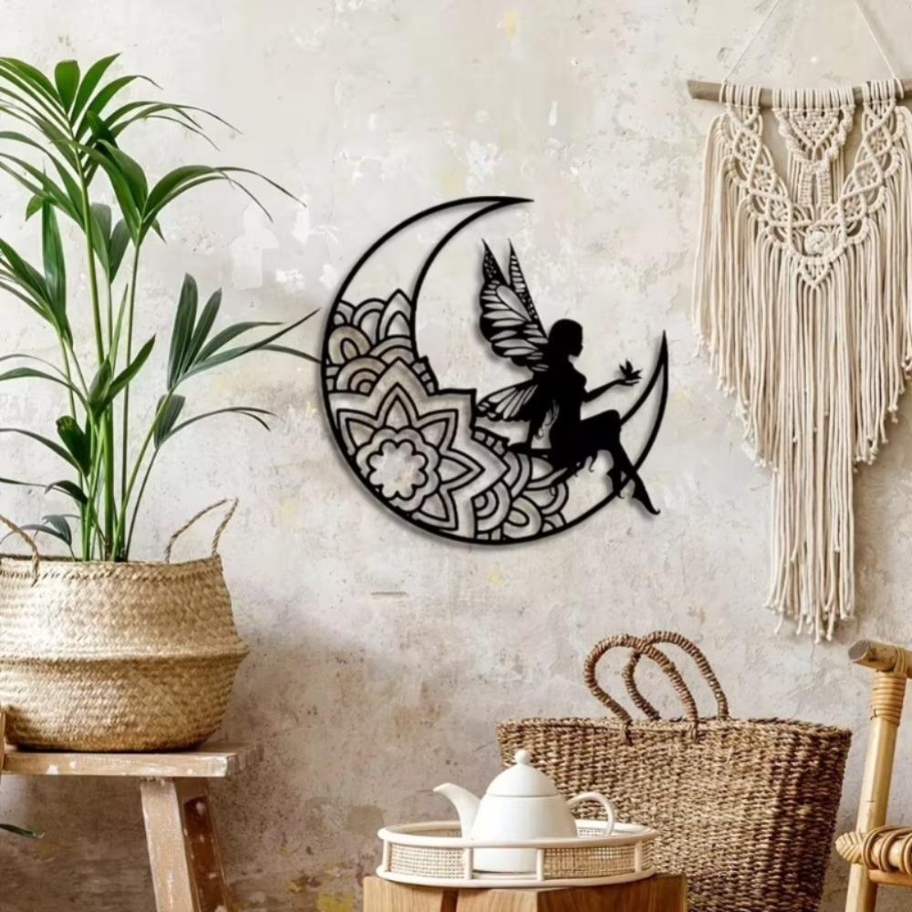 Metal Wall Art Celestial Fairy Outdoor Decor Iron Hollow Cut Design for Garden Patio Home