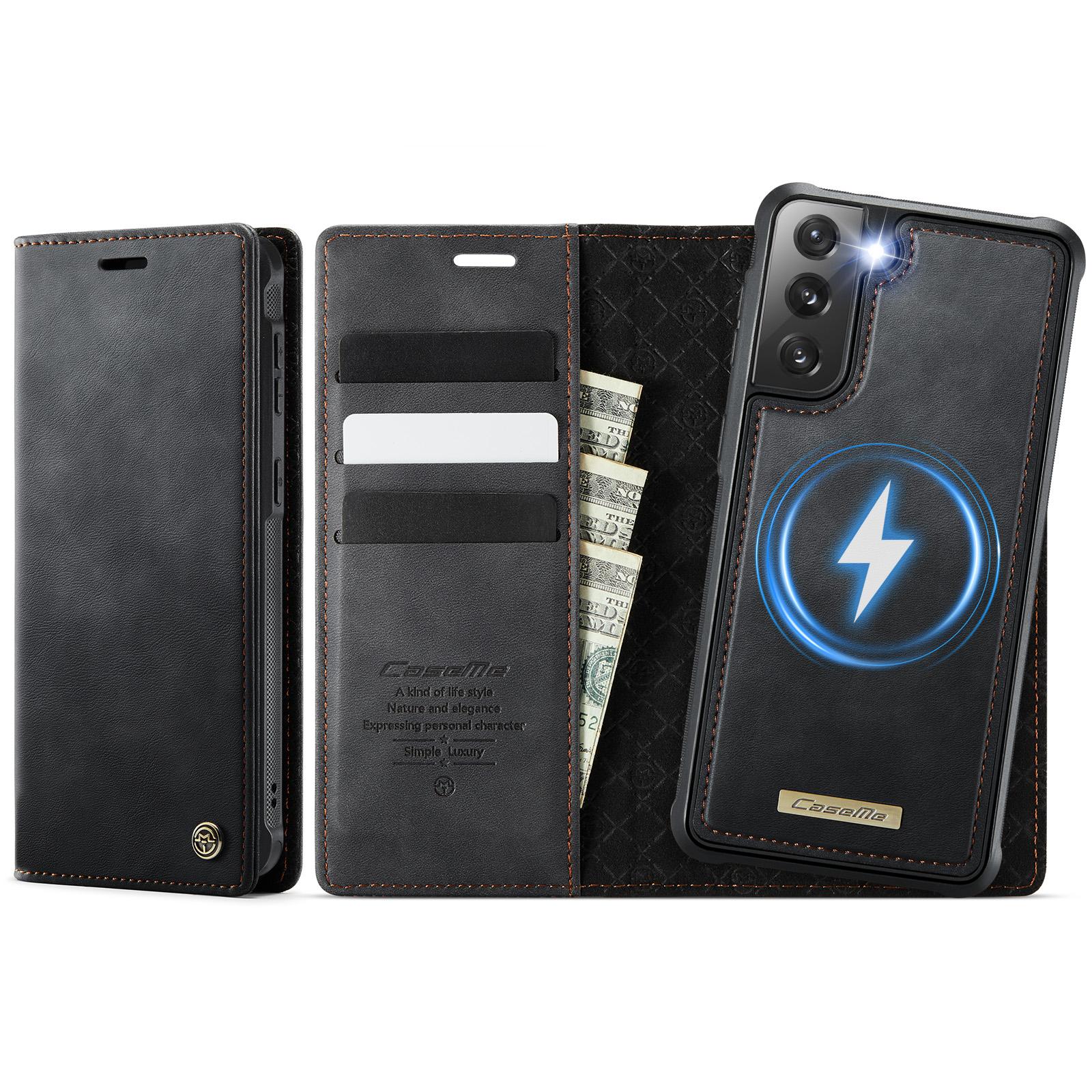 

For Samsung Galaxy S21 5G/Galaxy S21 4G Case CASEME C49 Compatible with MagSafe RFID Blocking Detachable Wallet Leather Phone Cover Black