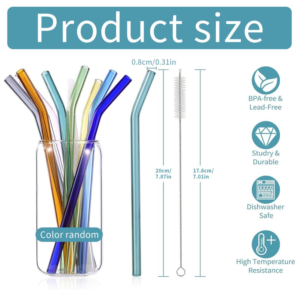 Straw Glass Straw Reusable Clear Bent Cute Straws for Drinking Smoothie Cocktail Shakes Beverages