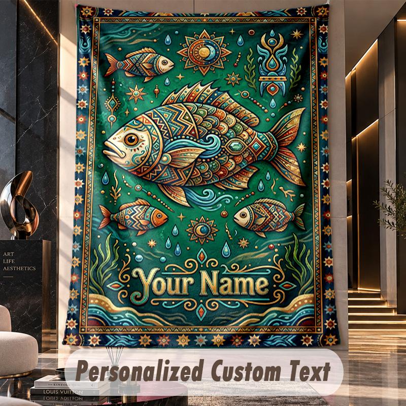 Ocean Waves Sun Theme Wall Tapestry Customized With Name Text Personalized Hanging Tapestry For Bedroom Living Room Decor