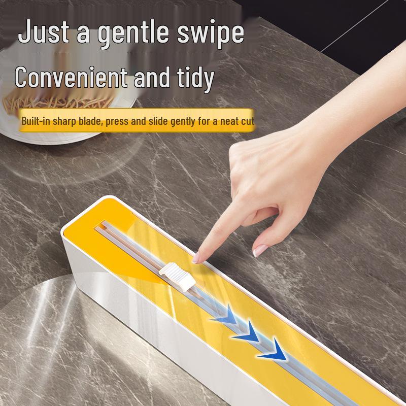 Two-Way Sliding Blade Cling Film & Foil Cutter with Magnetic Wall-Mounted Storage Box