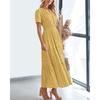 VEZFAA Women's Fashion Summer Spring Solid Color Print Short Sleeve V-Neck High Waist Casual Dresses