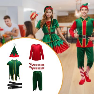 Adults Christmas Elf Outfit Cartoon Santa Helper Costume for Masquerade Birthday