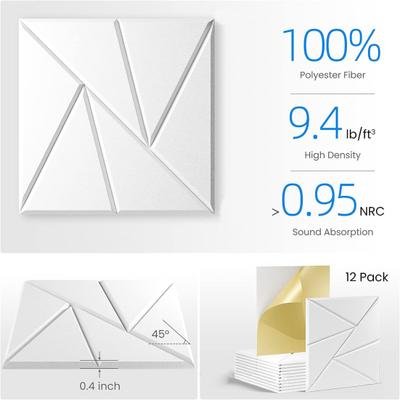 Yousheng 12 Pièces Panneau Mural Insonorisé Auto-Adhésif Absorbant le Son Haute Densité Épais Panneau en Mousse Acoustique Réduction du Bruit Décoration Murale Carreau