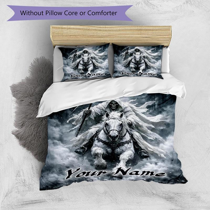 3pcs Custom Name Ghost Rider Mist Bedding Set Printed Bedding Set Duvet Cover Closure Includes 1 Duvet Cover & 2 Pillowcases Bedroom Decor