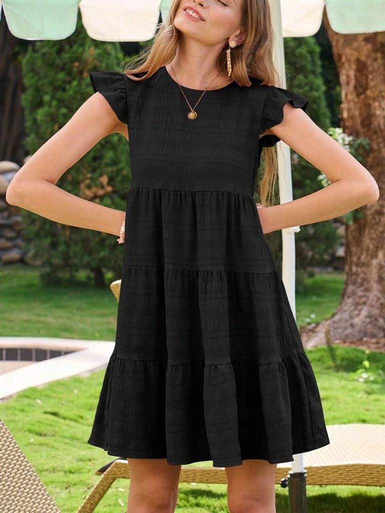 Womens Ruffle Sleeve Mini Dress Loose Fit Babydoll Summer Beach Sundress
