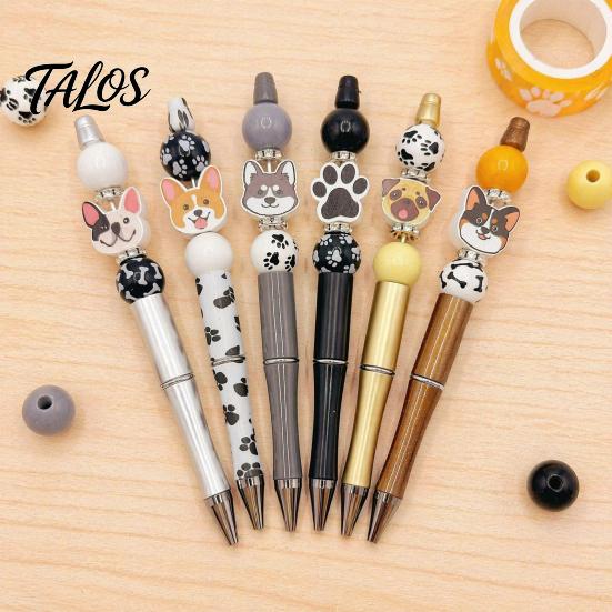 Pen Accessories Dog Themed Beadable Kit, DIY Crafting Set, with Cute Pet Craft Pens for Kids Wooden Beads Decor, Smooth Writing Pens, School
