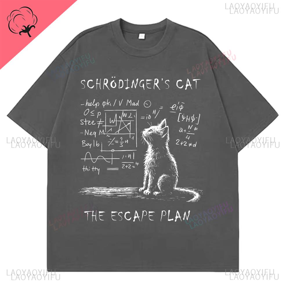 Schrodinger Cat Physics Quantum Mechanics Creative Print Summer Shortsleeved Streetwear T Shirt Streetwear Loose Casual Tshirt
