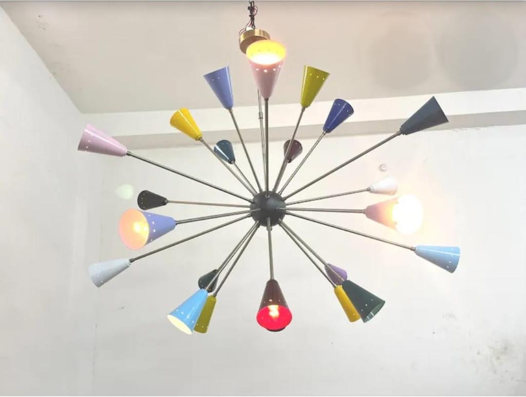 Mid Century 24 Multi Color Shade Metal Big Sputnik Chandelier Light Designer Ceiling Fixture Mid Century Ceiling Light Fixture