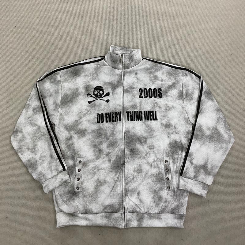 

Европейская и американская ретро винтажная вываренная толстовка с капюшоном на молнии для мужчин и женщин, свободная и повседневная XL белый