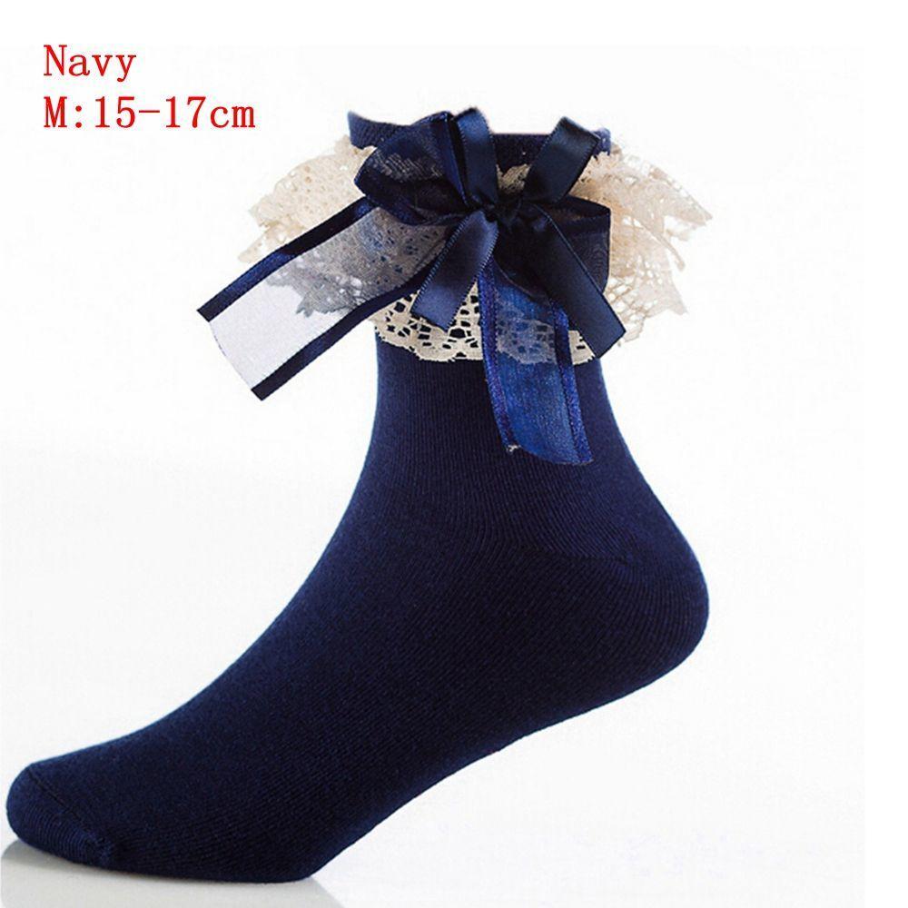 

Cute Sweet Ankle Baby Girls Lace Frilly Ruffle Cotton Big Bow Princess Socks M темно-синий