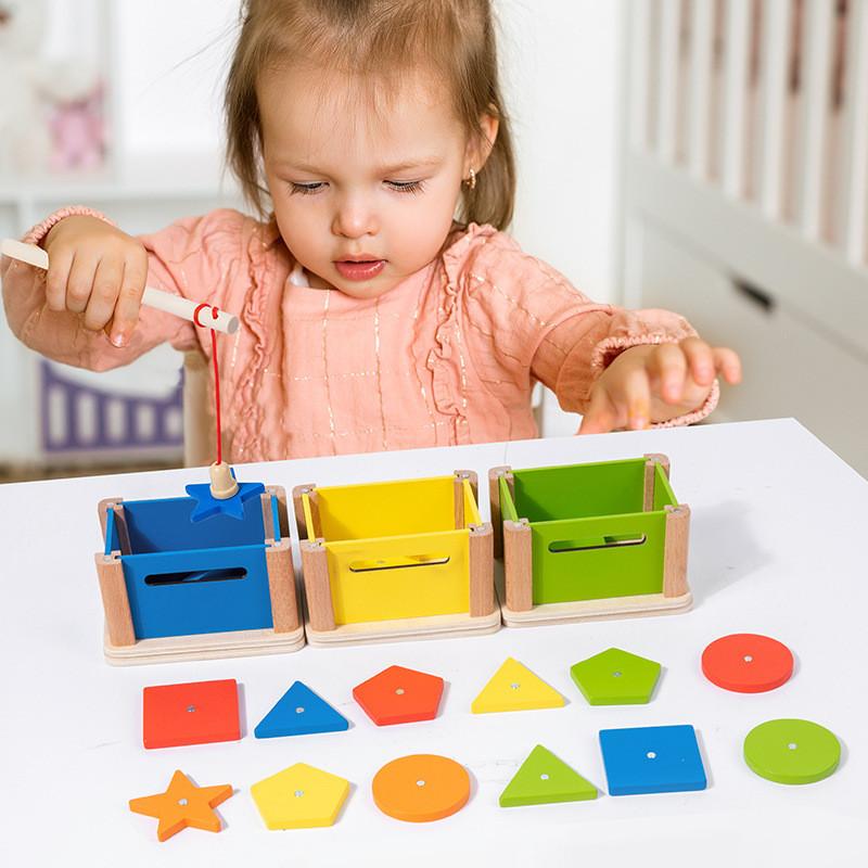 Color Wooden Classification Coin Box Toy For Cognitive Skill Fine Motor Training