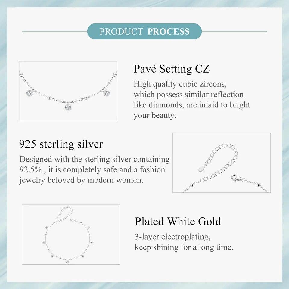 BAMOER Schillerndes Zirkonia-Fußkettchen 925 Sterling Silber Chian Armband für das Bein Weiblicher Fußschmuck für Frauen Beinkette Edler Schmuck