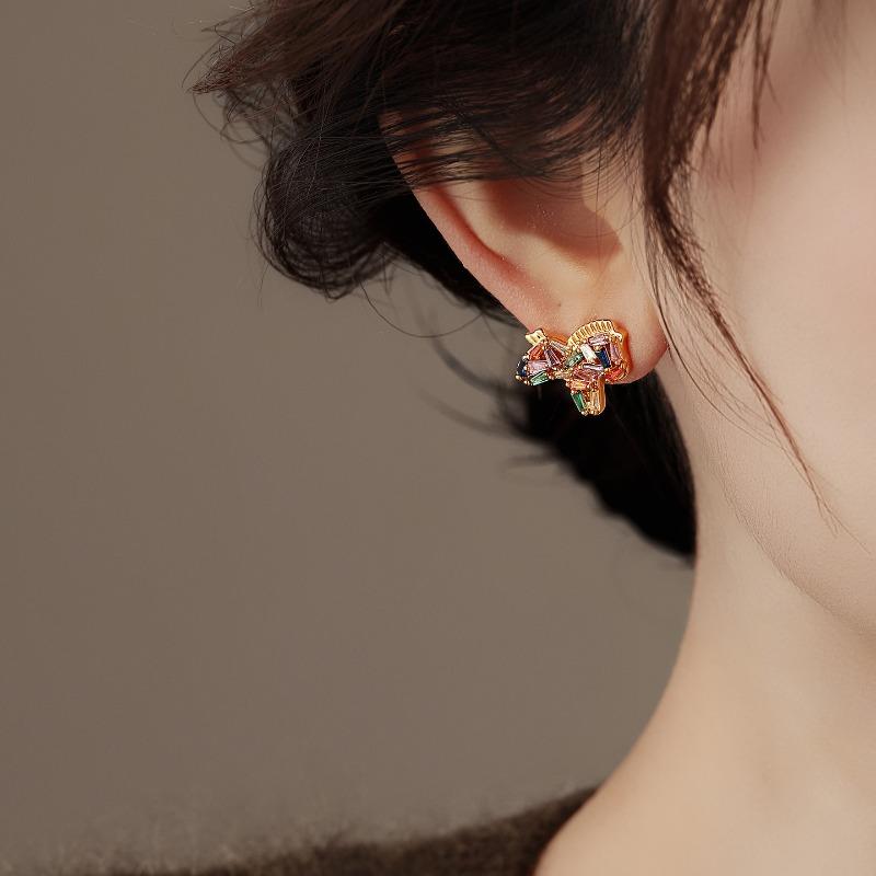 Real gold electroplated silver needle zircon pony stud earrings natal year design sense niche earrings light luxury high sense earrings women