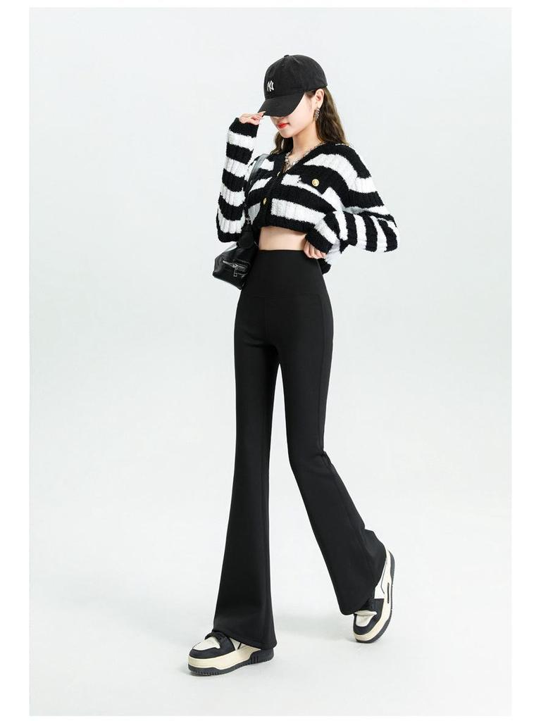 Women's High-Waist Fleece Flare Pants – Floor-Length, Loose Fit, Autumn/Winter Fashion