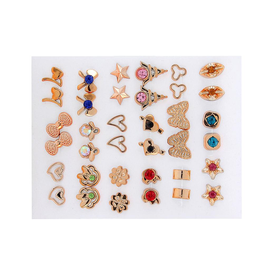 18Pairs Set Gold Silver Studs Earrings Elegant Mixed Style Heart and Flower Earrings Accessory for Fashion Lovers