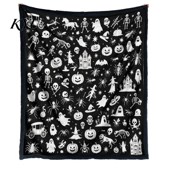 Cozy Bed Throw for Creative Adults Halloween DIY Coloring Blanket, Blanket with Ghost Patterns, Color Your Machine Washable Sofa Own And Kids,