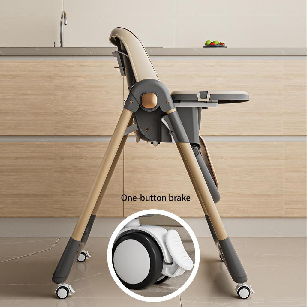High Chair, Children's Folding Feeding Chair with a Table, with Wheels