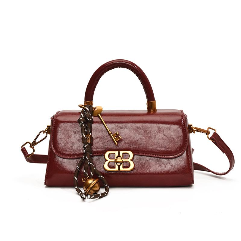 Glossy Women's Shoulder Bag with Vintage Key Pendant - 2025 Autumn/Winter Collection