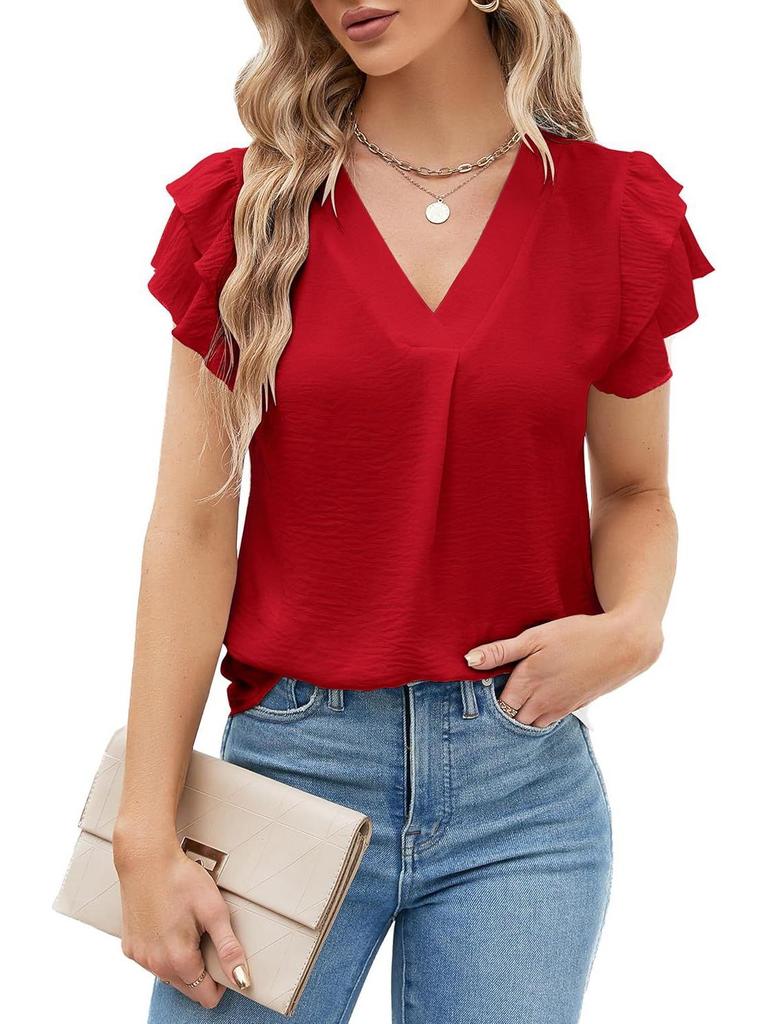 2025 Women's V-neck Polyester Short-sleeve T-shirt - 14 Colors, Casual Versatile Base Layer for Winter.