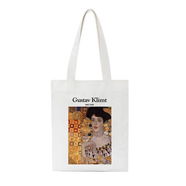 Gustav Klimt Bag New Shopper Bag Casual Harajuku High-capacity Canvas Bag Art Letter Fun Fashion Vintage Women Shoulder Bags
