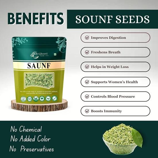 BrijBooti Fennel Seeds - Saunf Moti 100 Gr | Natural Saunf No Artificial Colours and Preservatives | FSSAI, GMP, ISO Certified