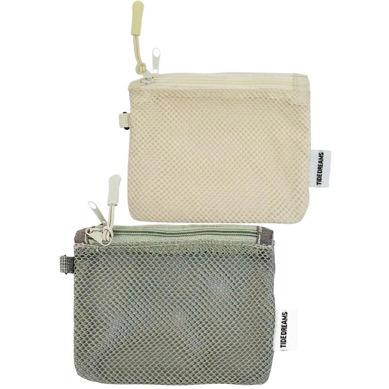 Mesh Travel Makeup Bag for Women Portable Mini Cosmetic Pouch Double Layer Zipper Multi-purpose Coin Purse Credit Card Holder