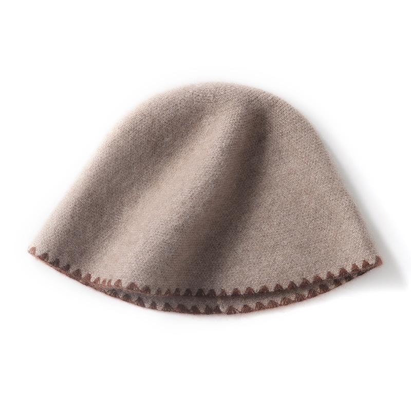 

Cashmere Hat New Autumn and Winter Fashion and Casual for Women Ear Protecting Pile Hat Brim Color Blocked Knitted Hat one size