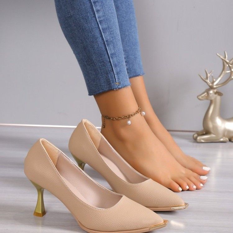 Sexy Thin Heels Pointed Temperament Royal Sister Versatile Single Shoes Summer 2025 New Fashion Soft Leather Temperament High Heels Women