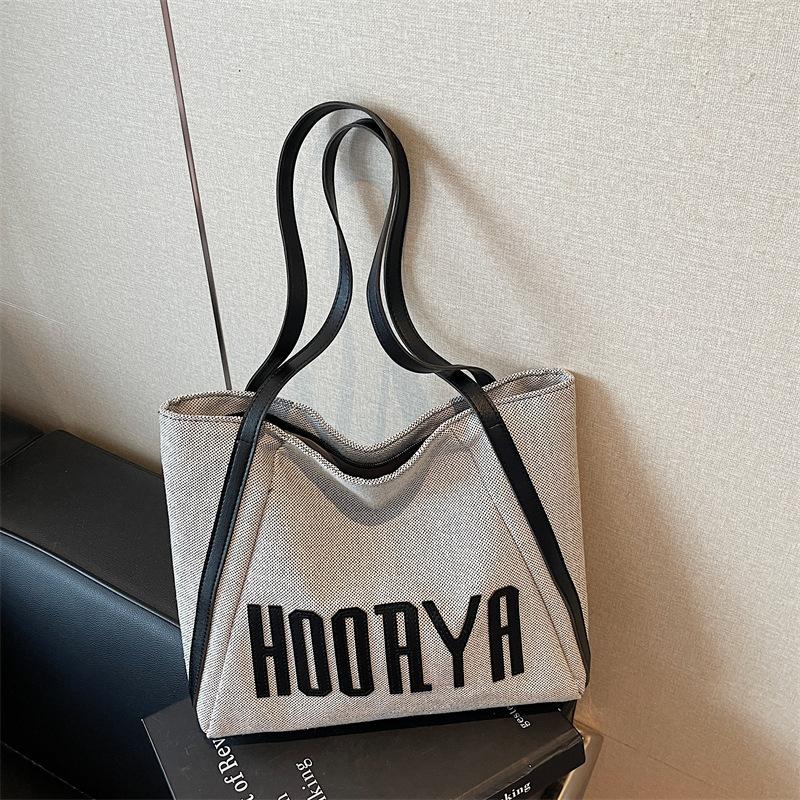 Korean Style Letter Bag, Women's Casual Large Capacity Tote Bag, New Style, Literary and Niche, Simple and Fashionable Underarm Bag